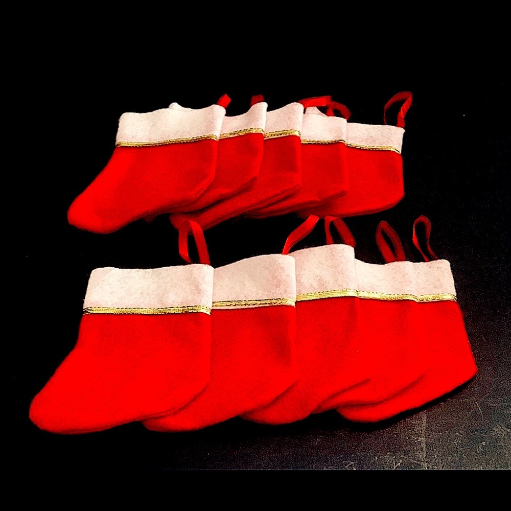 Small Felt Christmas Stockings 3”X4” Red/White/Gold